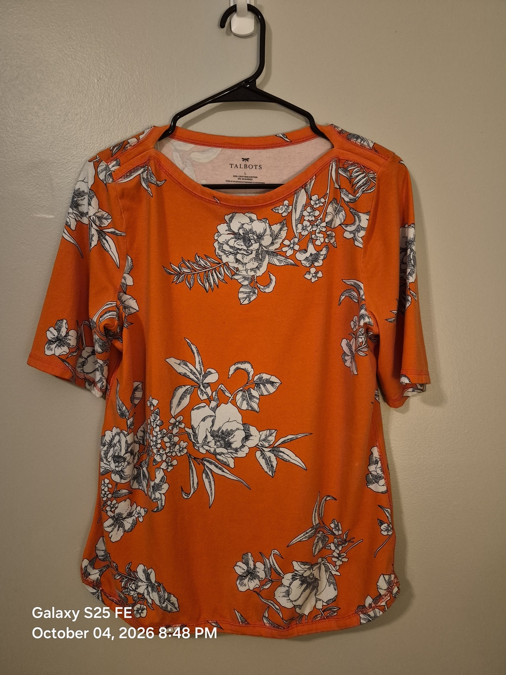 Women's Large Talbots Orange Floral Short-Sleeve Knit Top